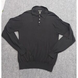 Kevoman Silk Sweater Mens Large Black Collared Long Sleeve Pullover Polo FLAW